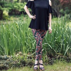 Olive and Red Poppy Leggings